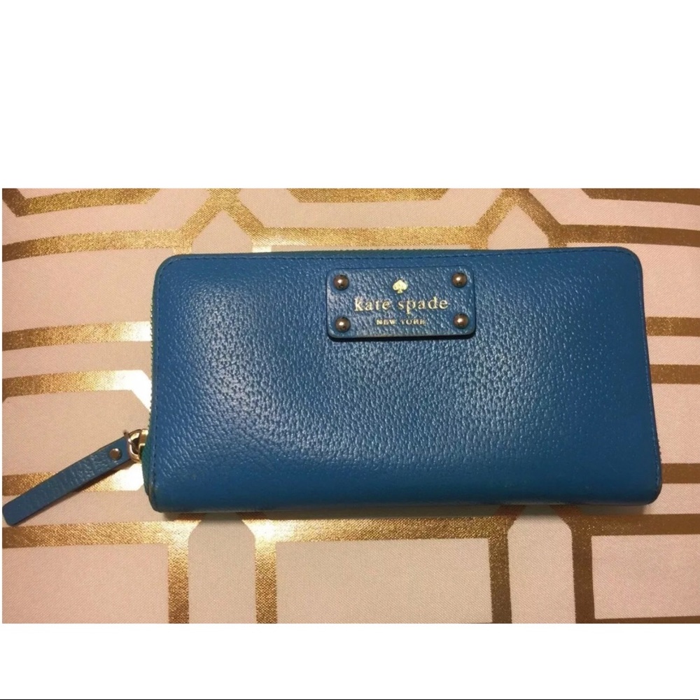 Kate Spade Turquoise Leather Wellesley Zip Wallet